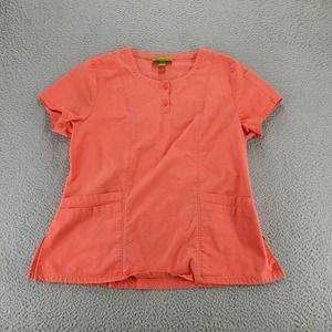 Crocs Shirt Womens Large Pink Scrub Top Pockets Medical Apparel Button Logo‎
